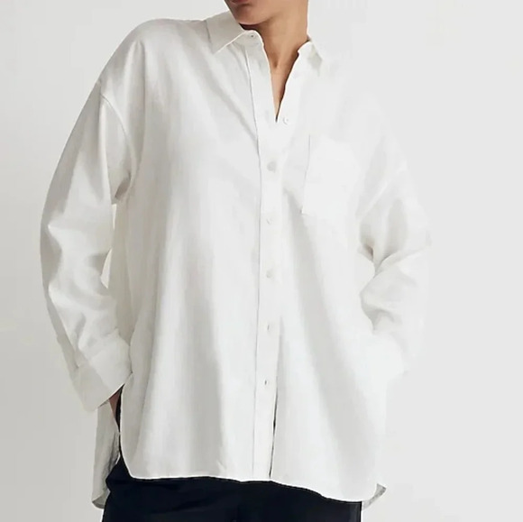Madewell The Linen-Blend Oversized button-up shirt‎ eyelet white size XS NWT - Picture 1 of 7